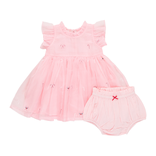 Pink Chicken Baby Girls Organza Jennifer Dress Set in Cotton Candy Cane 50% OFF - FINAL SALE