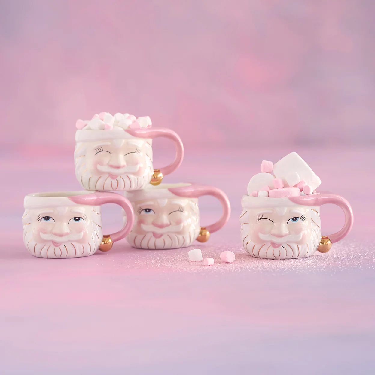 Glitterville Papa Noel in Pink Mug, White